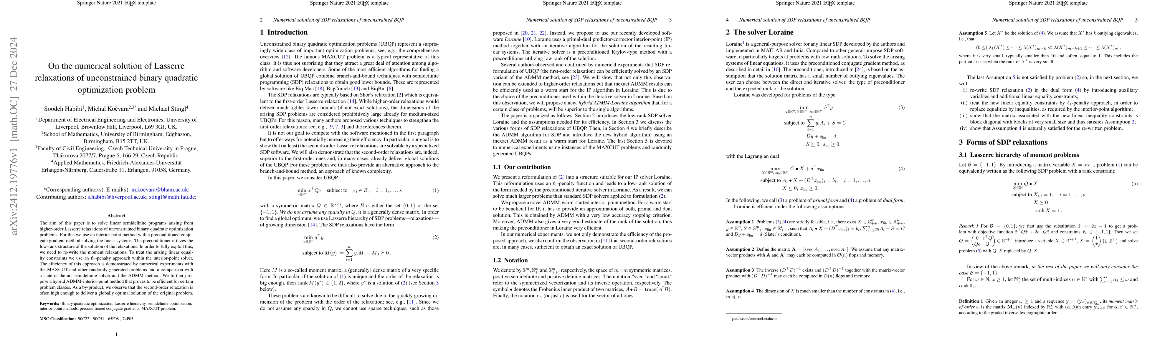 Thumbnail for On the numerical solution of Lasserre relaxations of unconstrained
  binary quadratic optimization problem