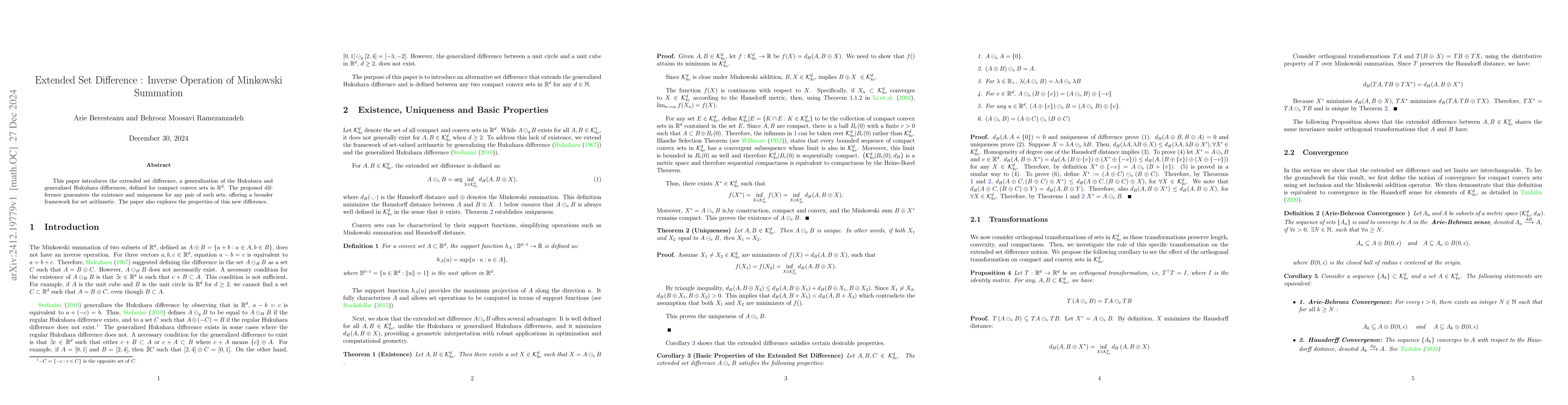 Thumbnail for Extended Set Difference : Inverse Operation of Minkowski Summation