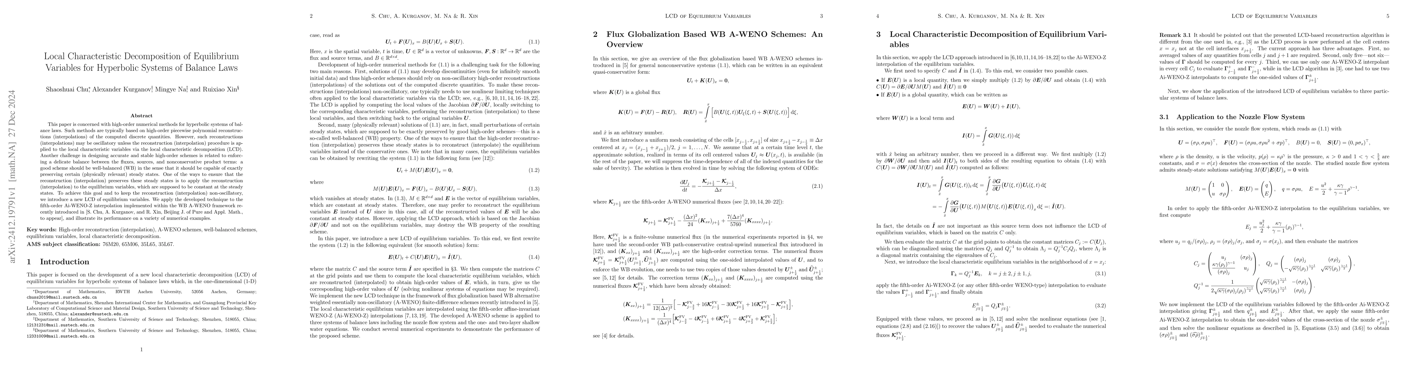 Thumbnail for Local Characteristic Decomposition of Equilibrium Variables for
  Hyperbolic Systems of Balance Laws