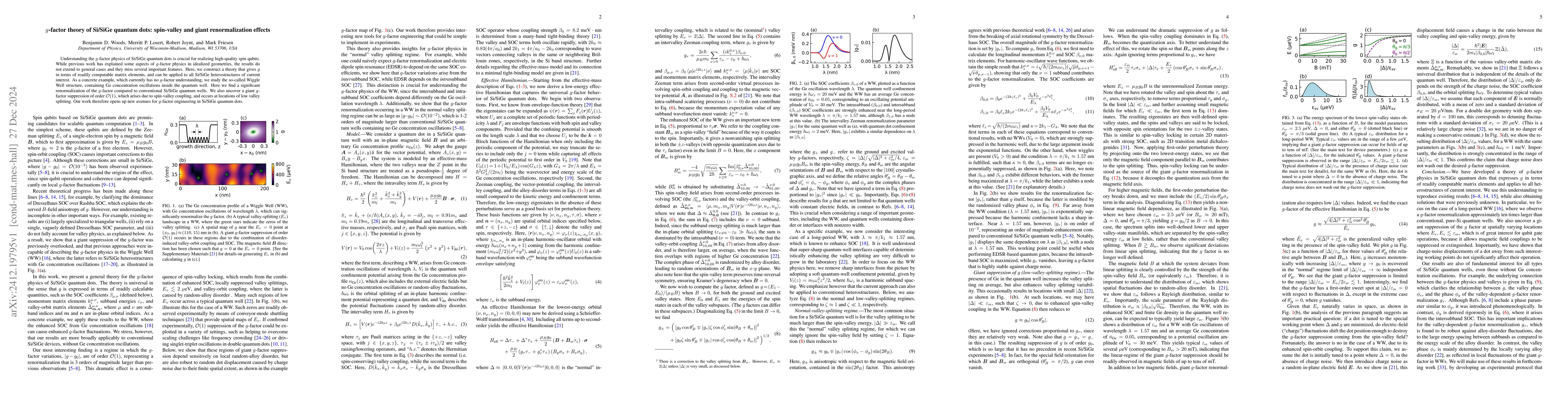 Thumbnail for g-factor theory of Si/SiGe quantum dots: spin-valley and giant
  renormalization effects