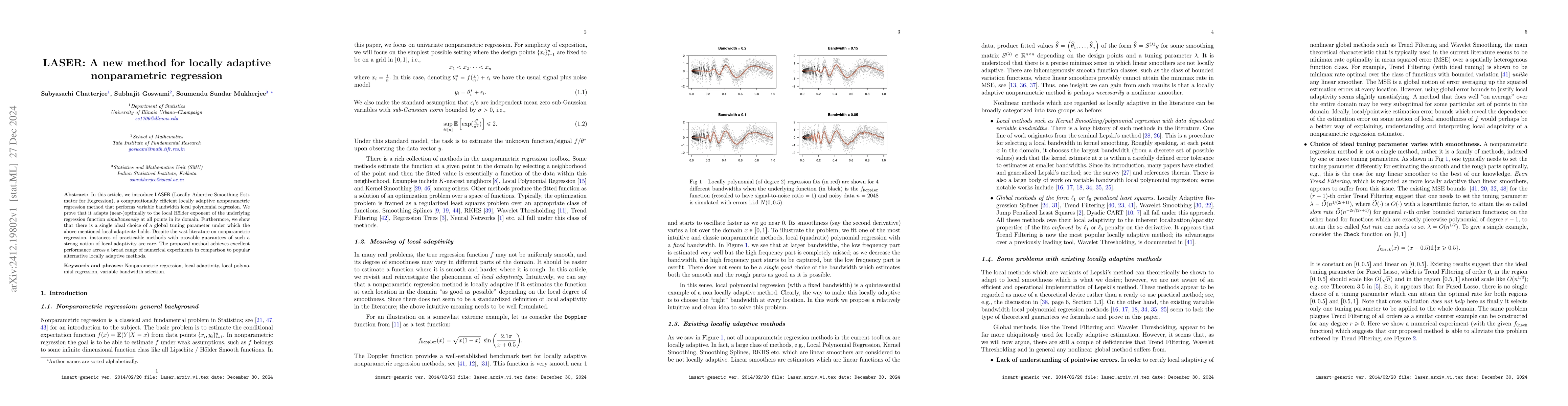 Thumbnail for LASER: A new method for locally adaptive nonparametric regression