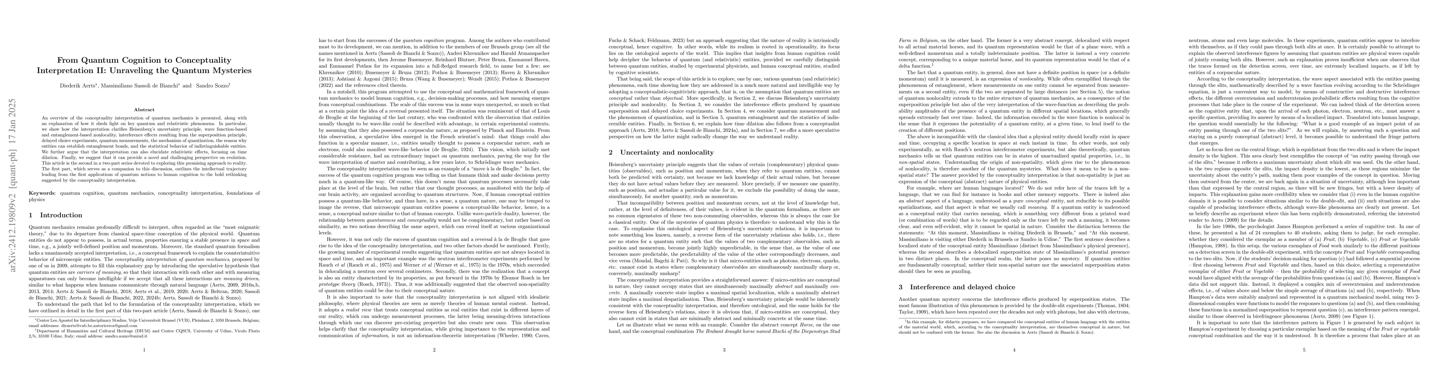 Thumbnail for From Quantum Cognition to Conceptuality Interpretation II: Unraveling
  the Quantum Mysteries