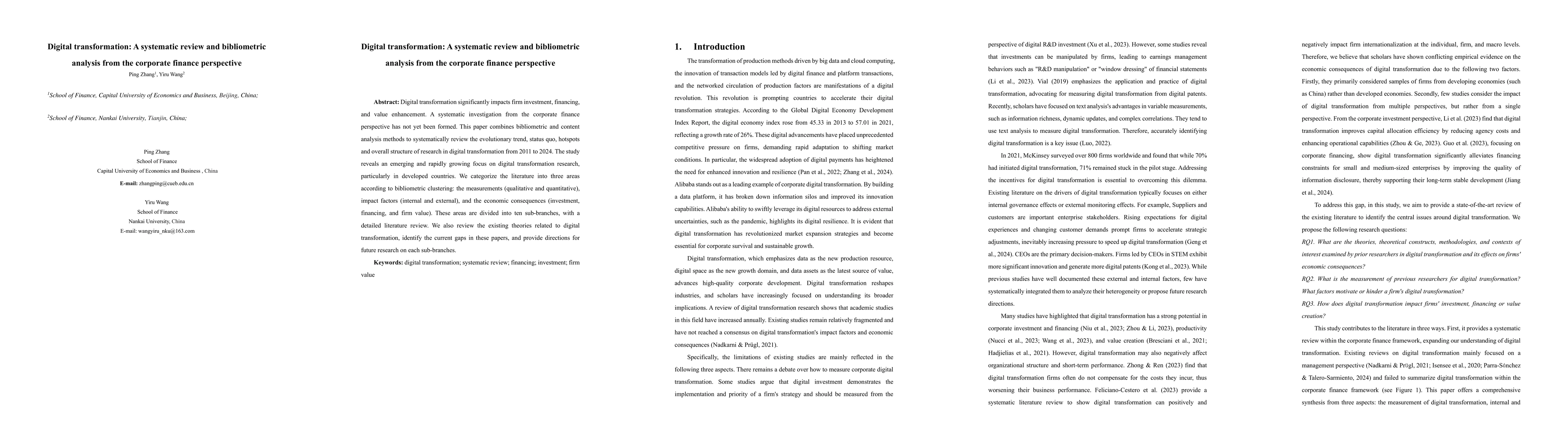 Thumbnail for Digital transformation: A systematic review and bibliometric analysis
  from the corporate finance perspective