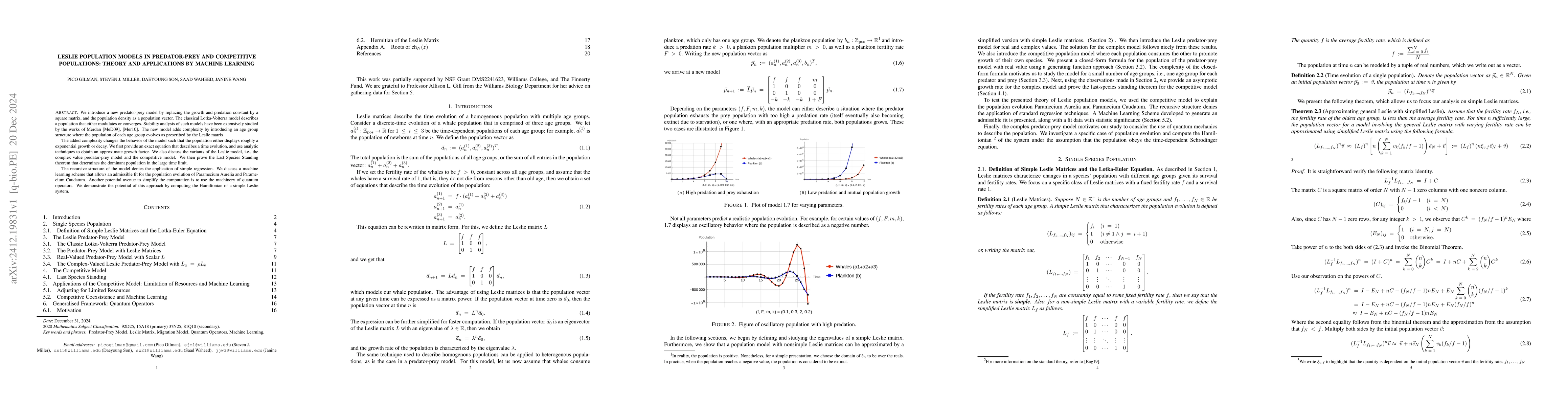 Thumbnail for Leslie Population Models in Predator-prey and Competitive populations:
  theory and applications by machine learning