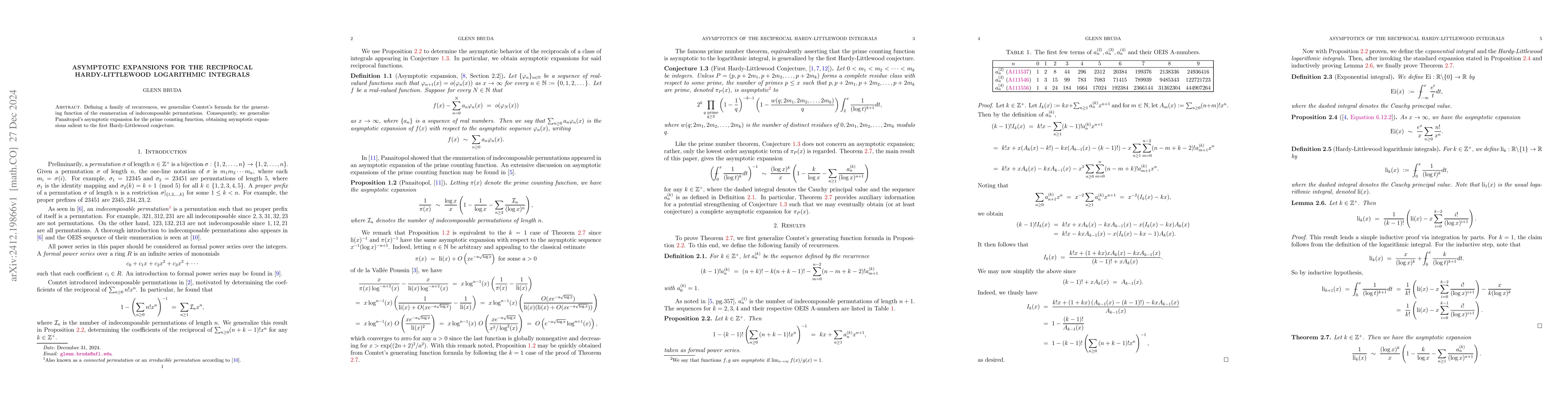 Thumbnail for Asymptotic expansions for the reciprocal Hardy-Littlewood logarithmic
  integrals