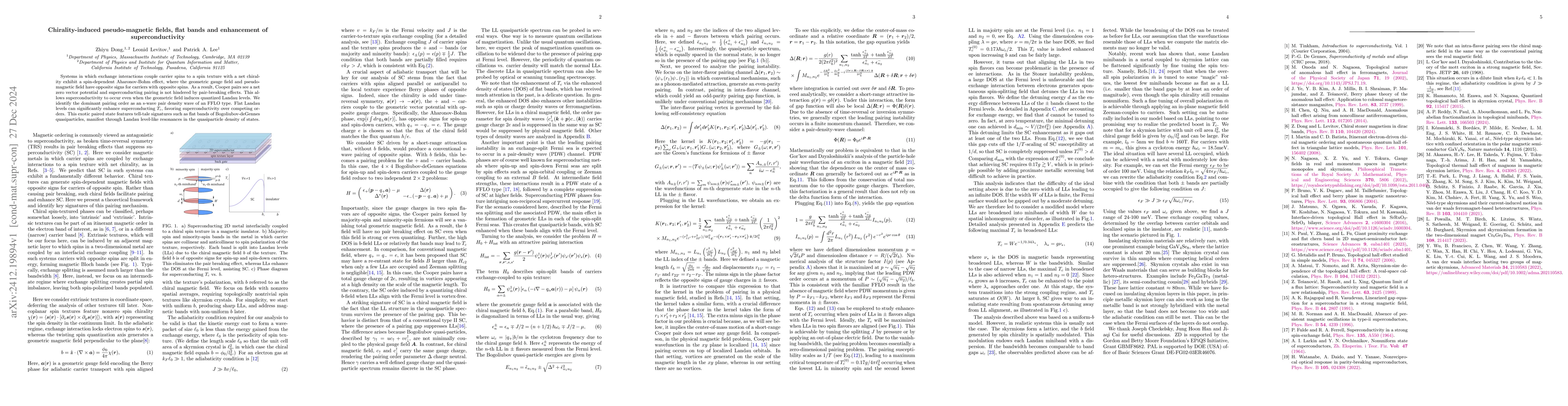 Thumbnail for Chirality-induced pseudo-magnetic fields, flat bands and enhancement of
  superconductivity