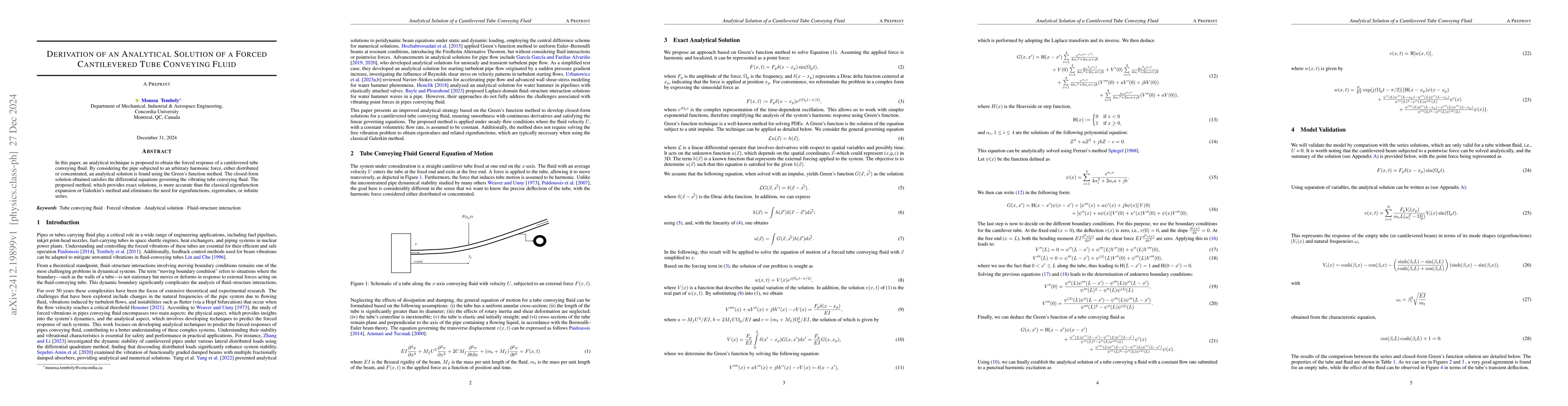 Thumbnail for Derivation of an Analytical Solution of a Forced Cantilevered Tube
  Conveying Fluid