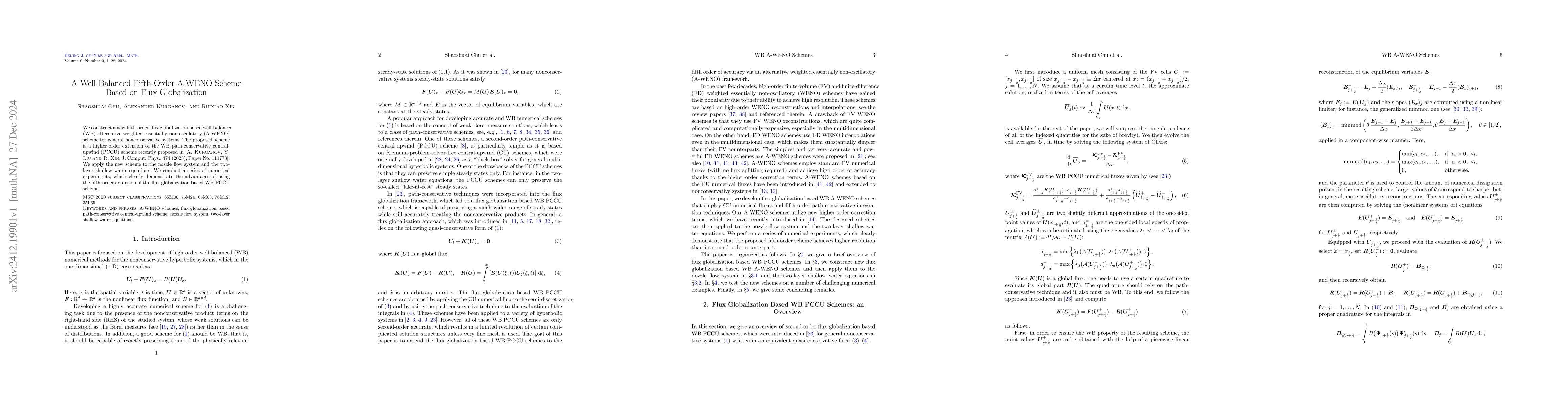 Thumbnail for A Well-Balanced Fifth-Order A-WENO Scheme Based on Flux Globalization