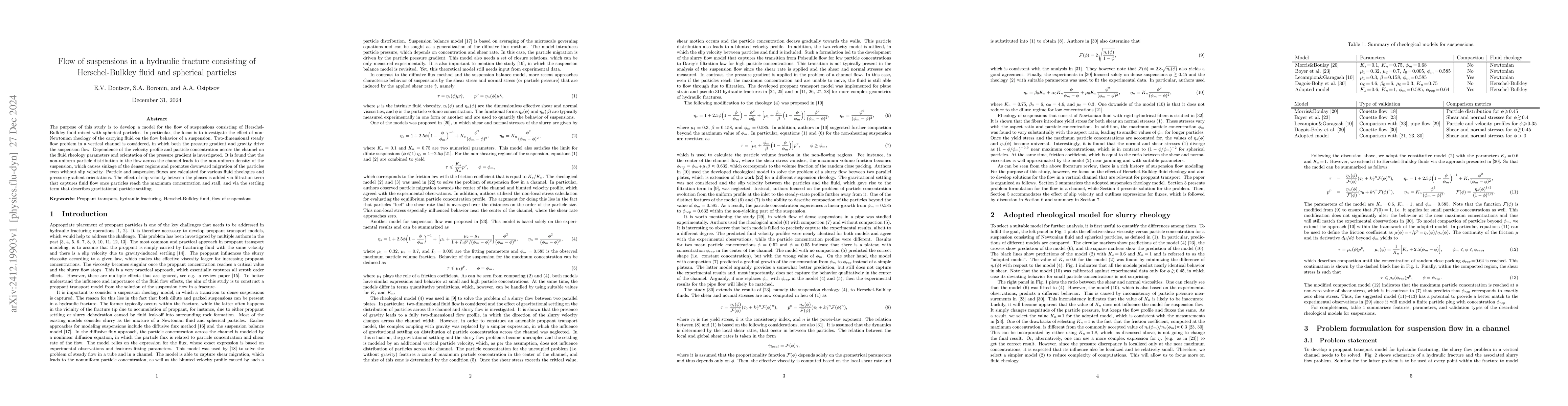 Thumbnail for Flow of suspensions in a hydraulic fracture consisting of
  Herschel-Bulkley fluid and spherical particles