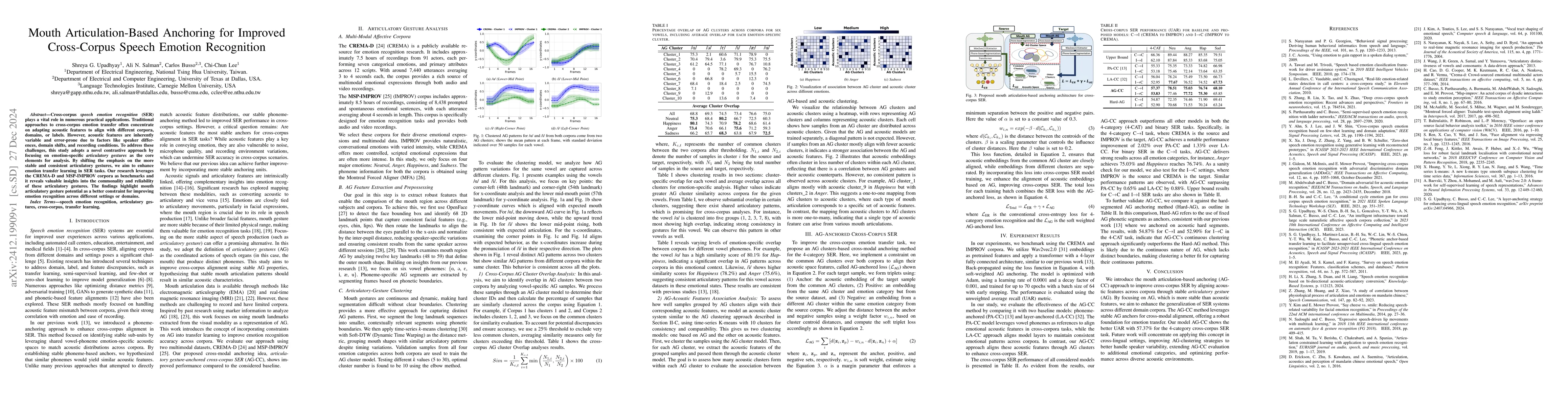 Thumbnail for Mouth Articulation-Based Anchoring for Improved Cross-Corpus Speech
  Emotion Recognition