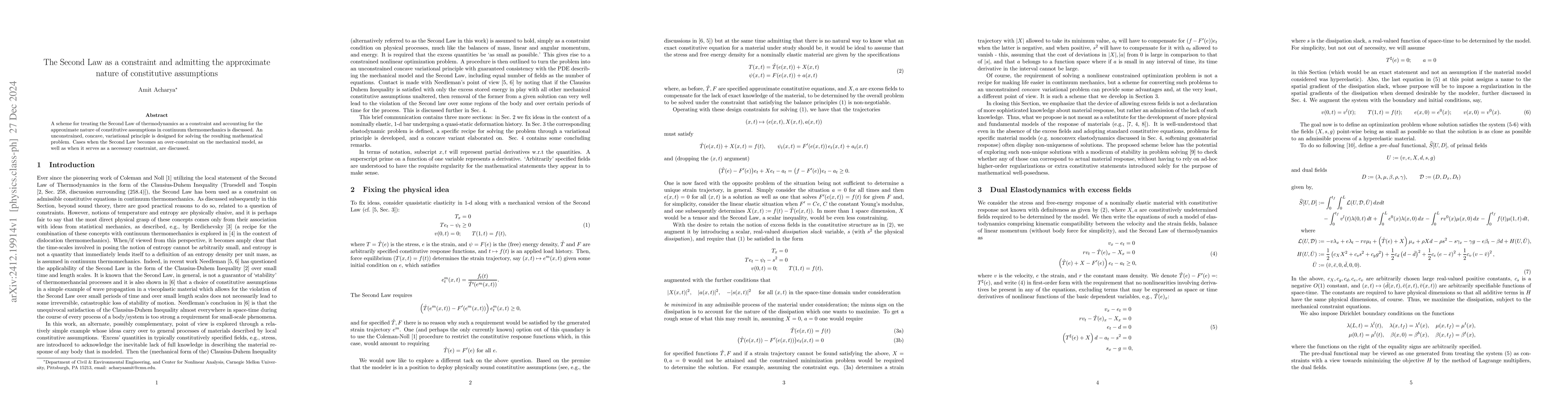 Thumbnail for The Second Law as a constraint and admitting the approximate nature of
  constitutive assumptions