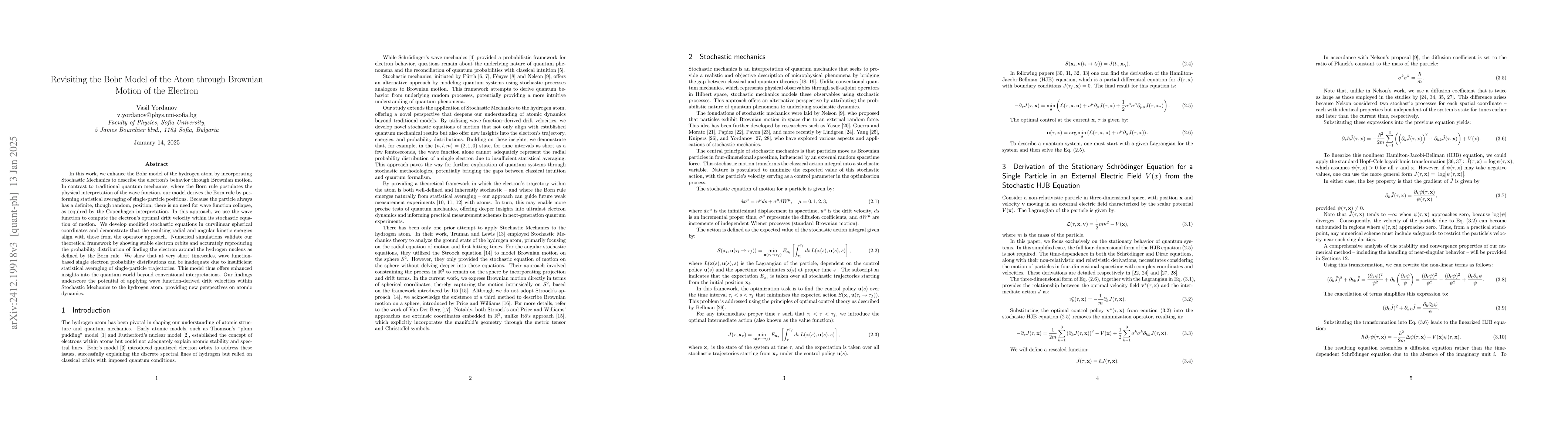 Thumbnail for Revisiting the Bohr Model of the Atom through Brownian Motion of the
  Electron