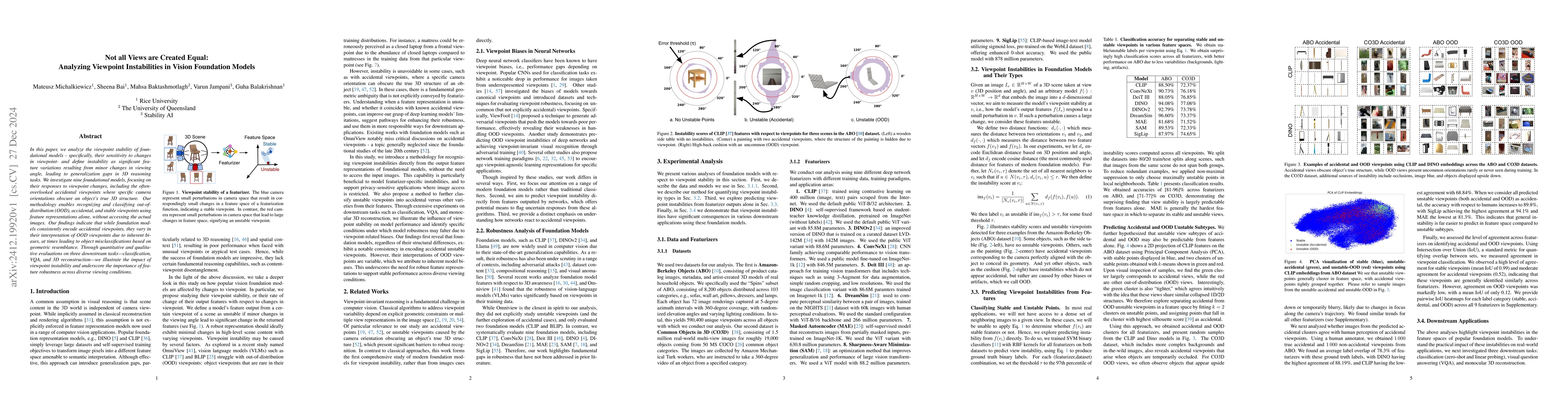 Thumbnail for Not all Views are Created Equal: Analyzing Viewpoint Instabilities in
  Vision Foundation Models