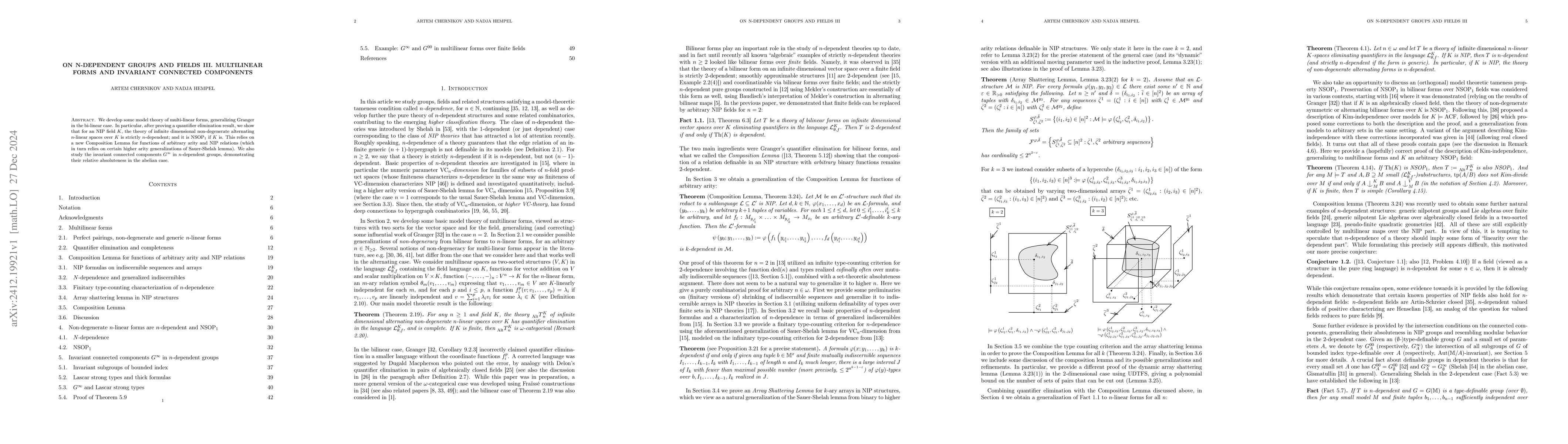 Thumbnail for On n-dependent groups and fields III. Multilinear forms and invariant
  connected components
