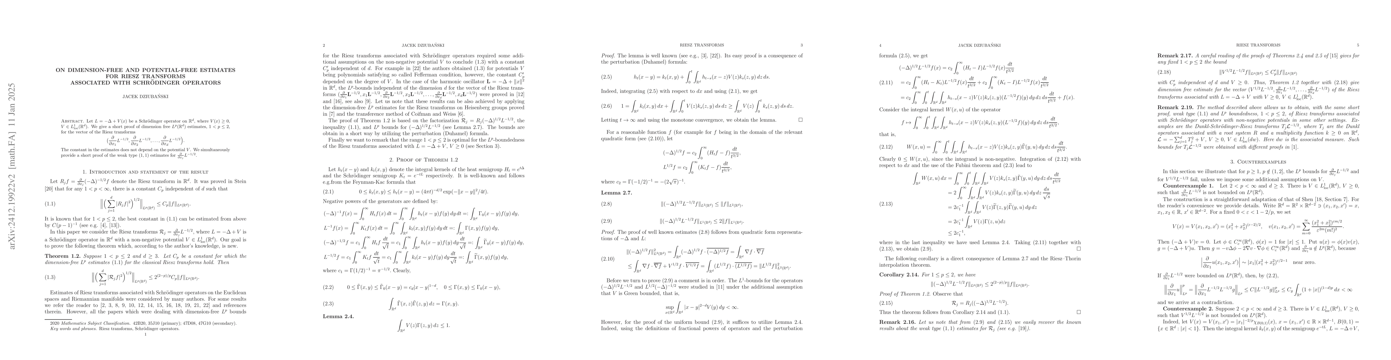 Thumbnail for A remark on dimension and potential free estimates for Riesz transforms
  associated with Schrödinger operators