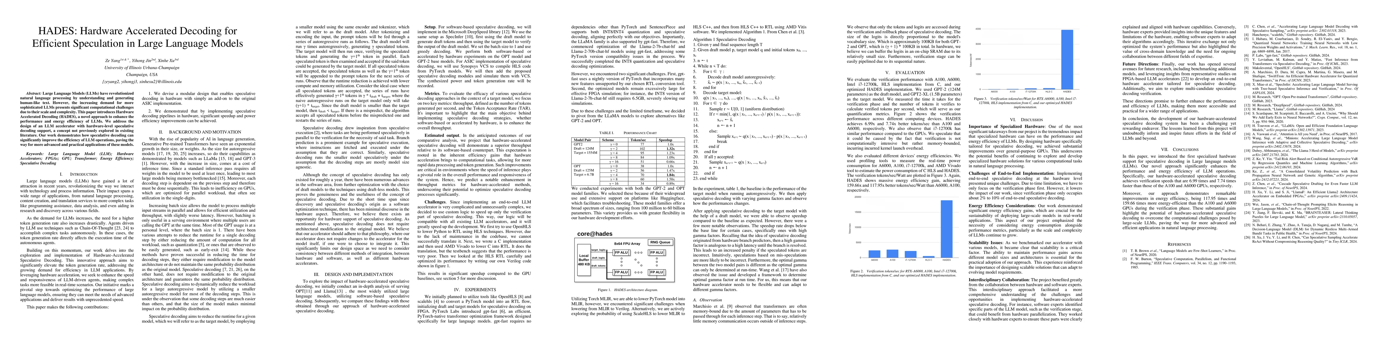 Thumbnail for HADES: Hardware Accelerated Decoding for Efficient Speculation in Large
  Language Models