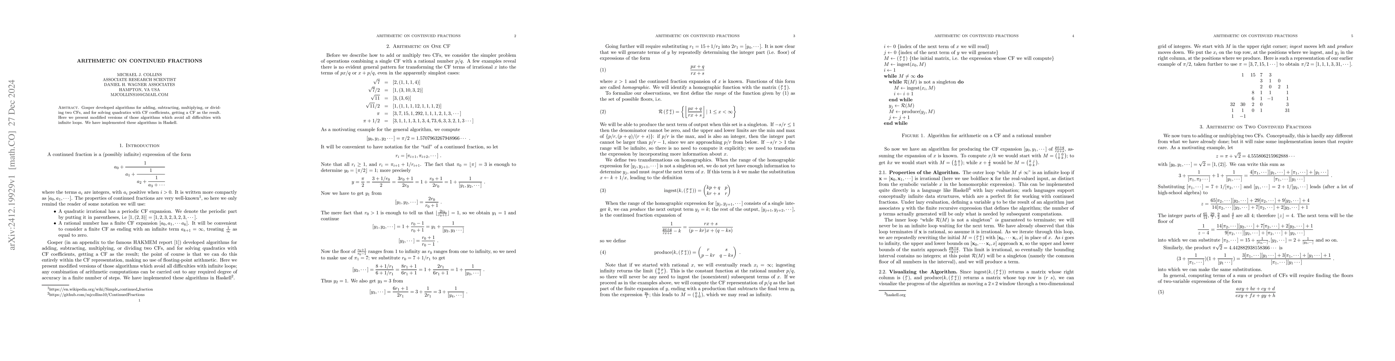 Thumbnail for Arithmetic on Continued Fractions