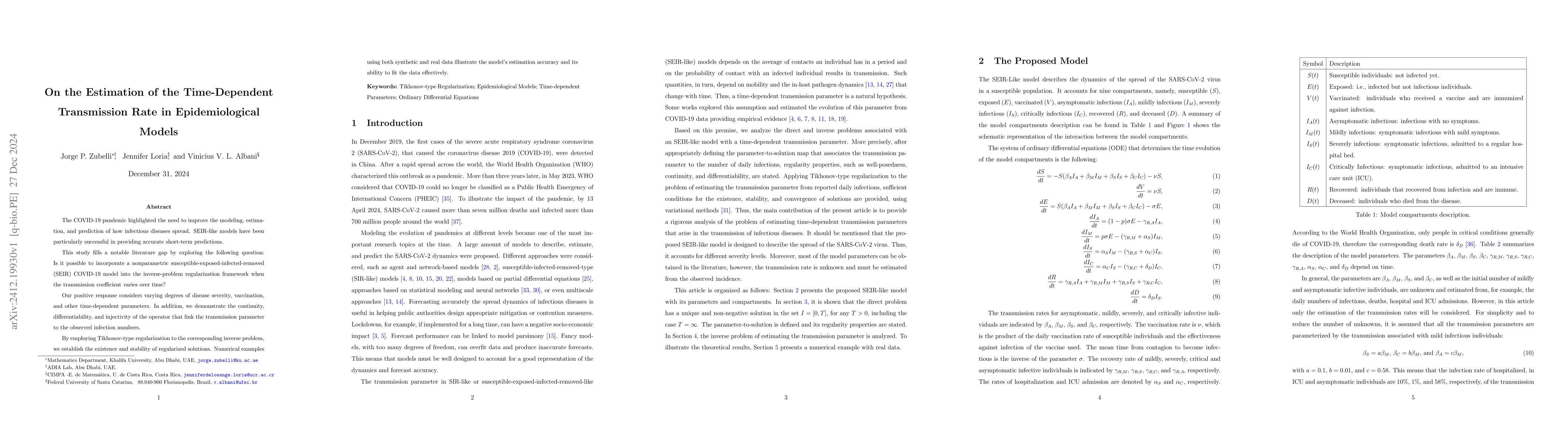 Thumbnail for On the Estimation of the Time-Dependent Transmission Rate in
  Epidemiological Models