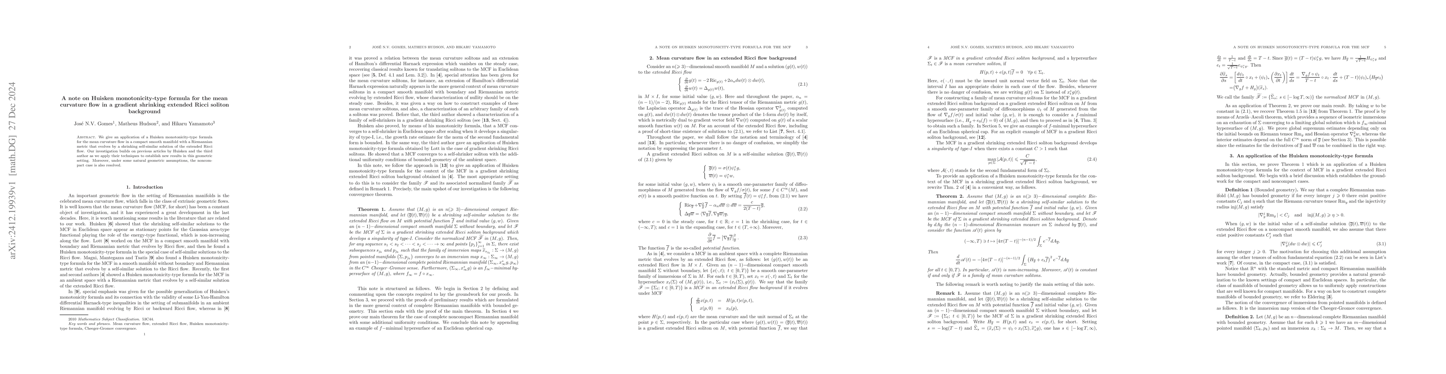 Thumbnail for A note on Huisken monotonicity-type formula for the mean curvature flow
  in a gradient shrinking extended Ricci soliton background