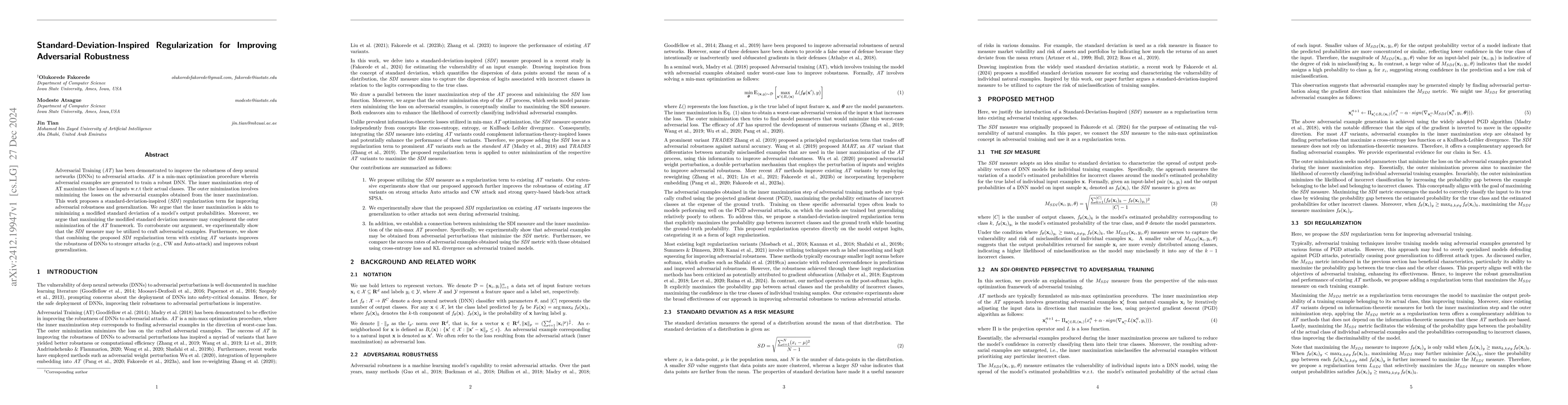 Thumbnail for Standard-Deviation-Inspired Regularization for Improving Adversarial
  Robustness
