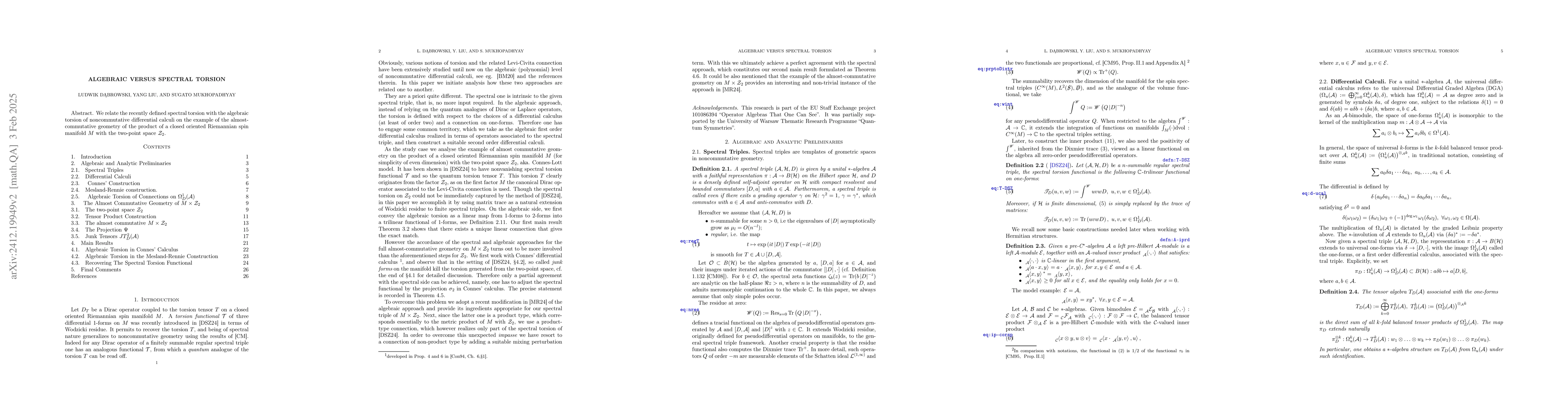Thumbnail for Algebraic Versus Spectral Torsion