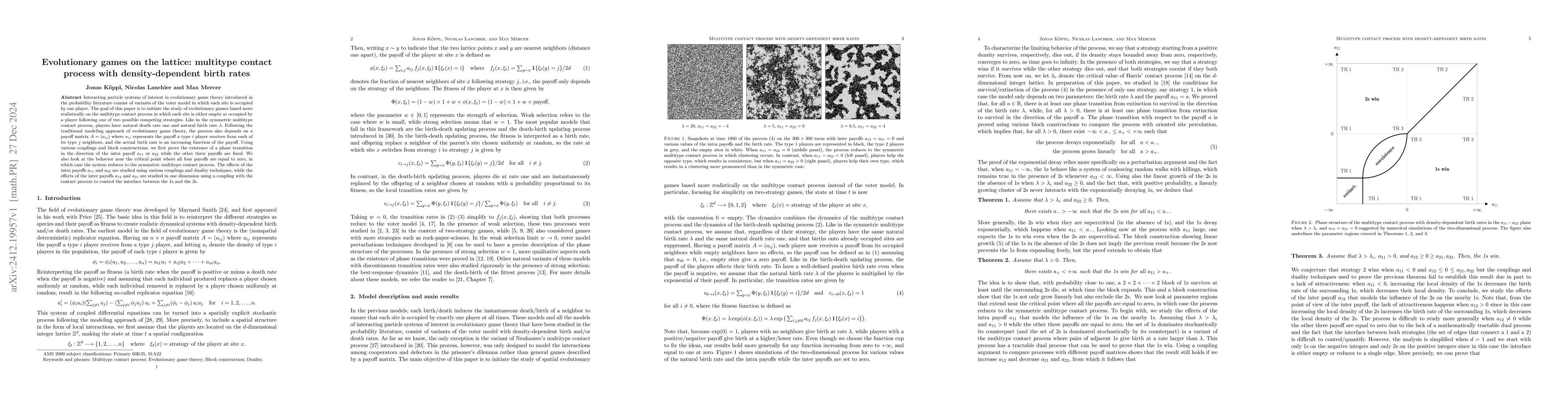 Thumbnail for Evolutionary games on the lattice: multitype contact process with
  density-dependent birth rates