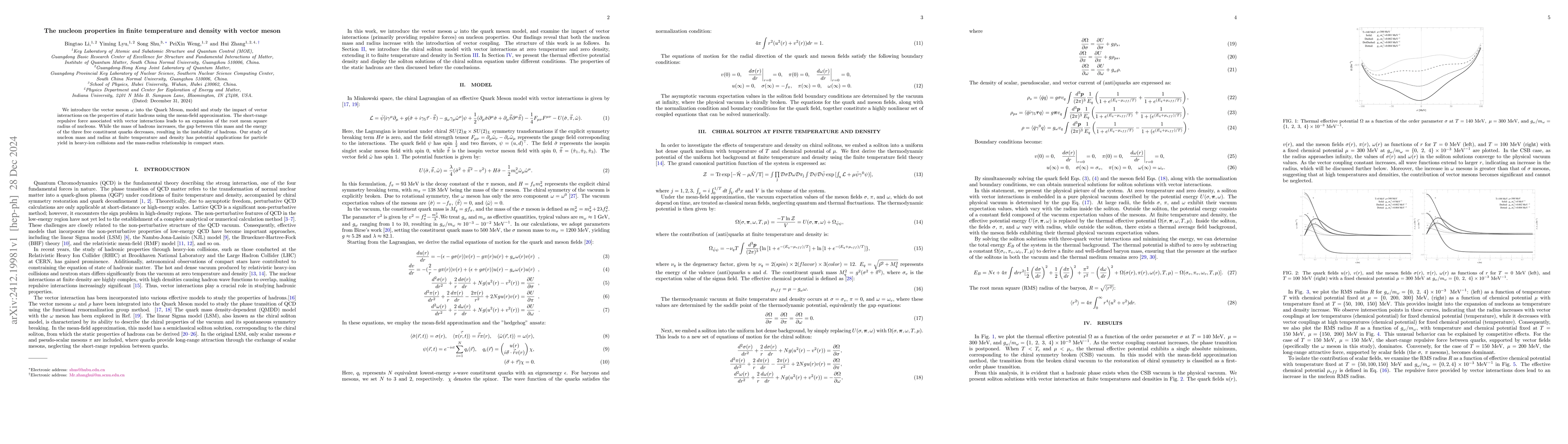 Thumbnail for The nucleon properties in finite temperature and density with vector
  meson