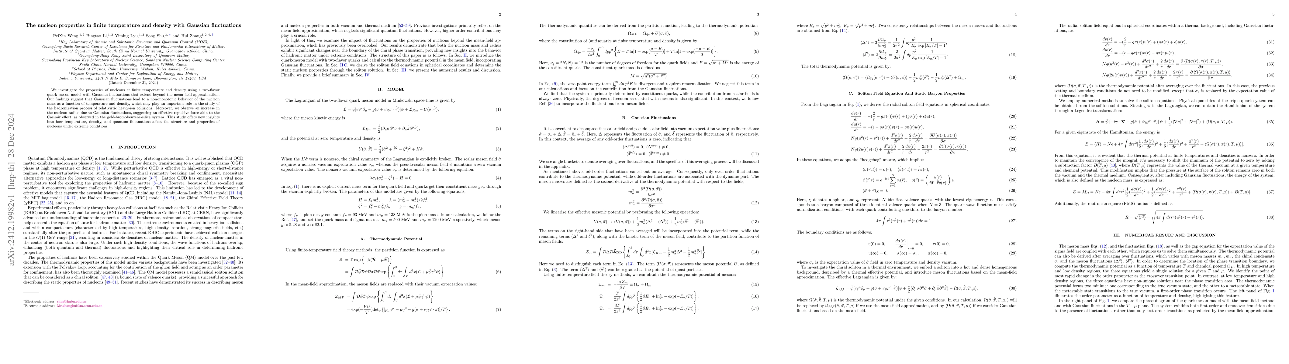 Thumbnail for The nucleon properties in finite temperature and density with Gaussian
  fluctuations
