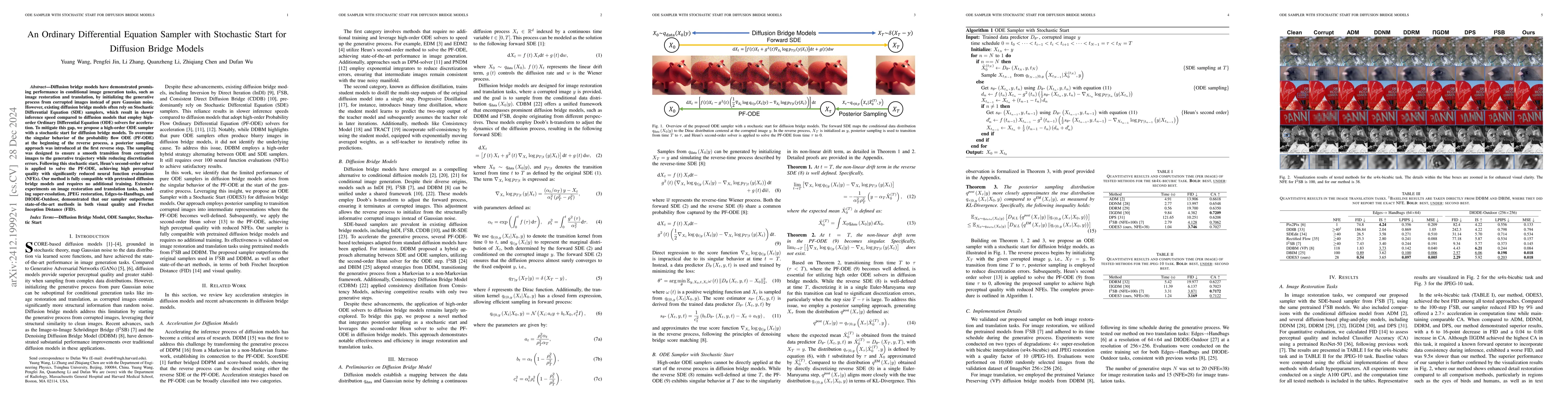 Thumbnail for An Ordinary Differential Equation Sampler with Stochastic Start for
  Diffusion Bridge Models