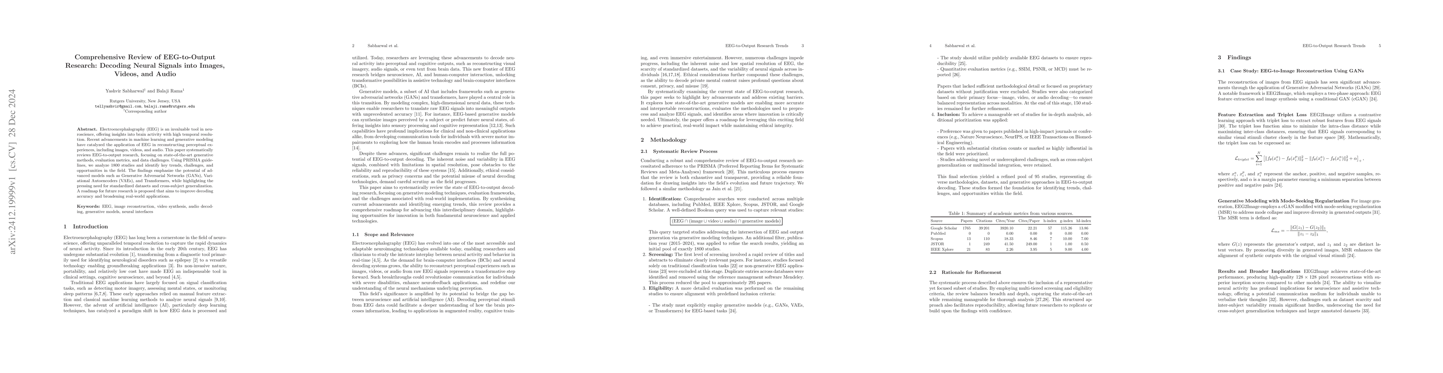 Thumbnail for Comprehensive Review of EEG-to-Output Research: Decoding Neural Signals
  into Images, Videos, and Audio