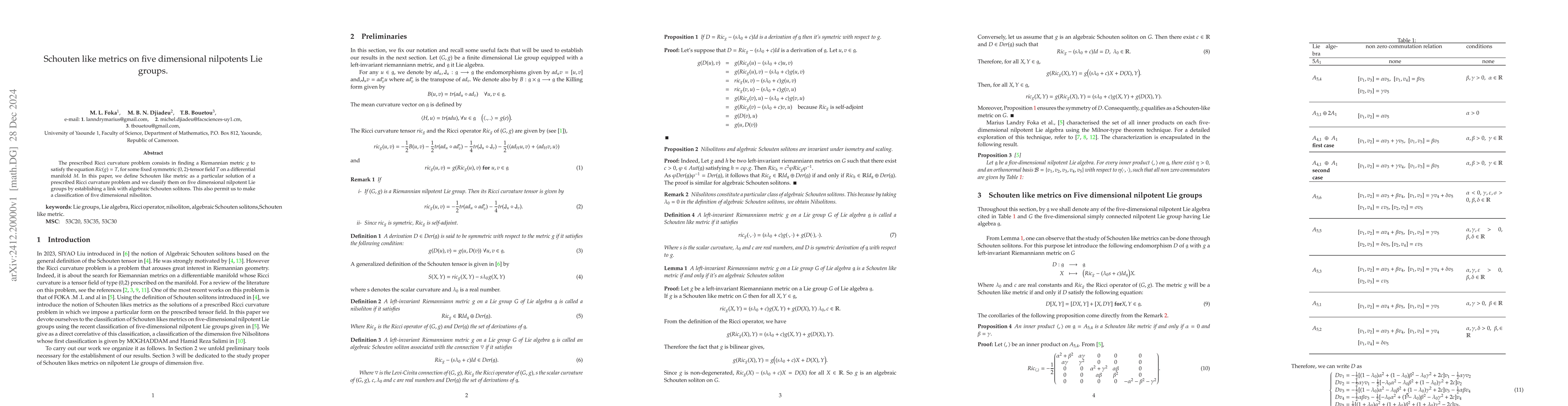 Thumbnail for Schouten like metrics on five dimensional nilpotents Lie groups