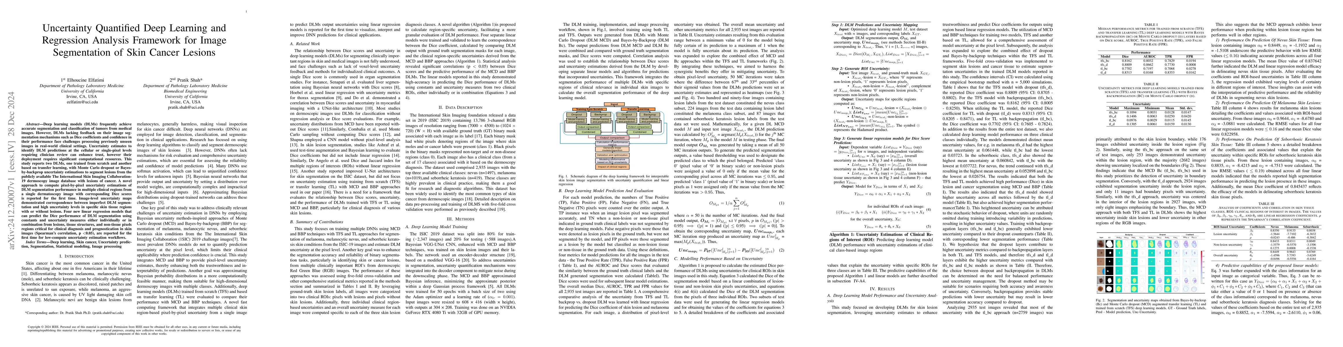 Thumbnail for Uncertainty Quantified Deep Learning and Regression Analysis Framework
  for Image Segmentation of Skin Cancer Lesions
