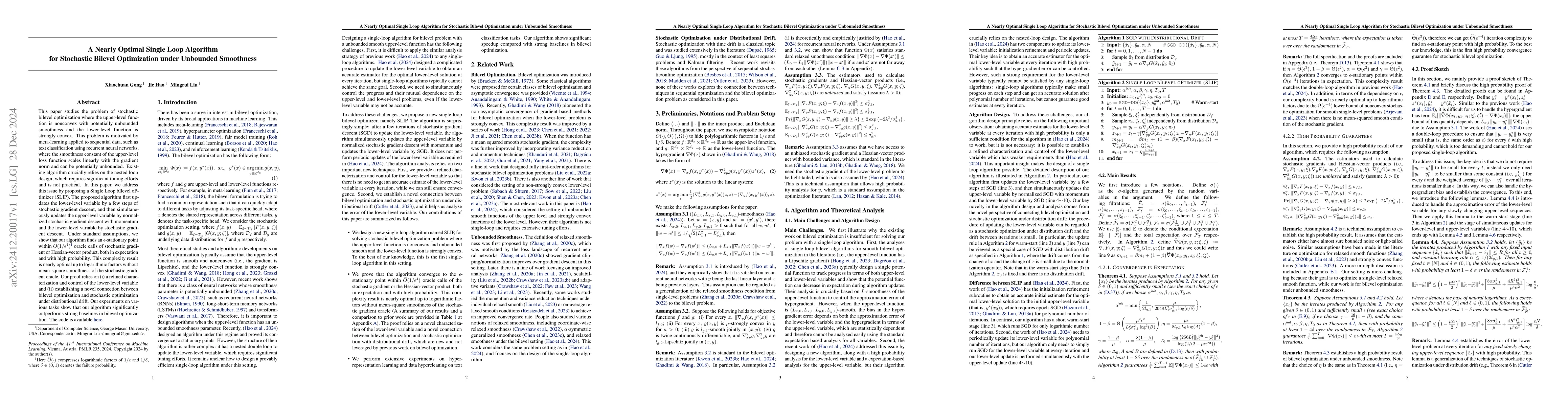 Thumbnail for A Nearly Optimal Single Loop Algorithm for Stochastic Bilevel
  Optimization under Unbounded Smoothness