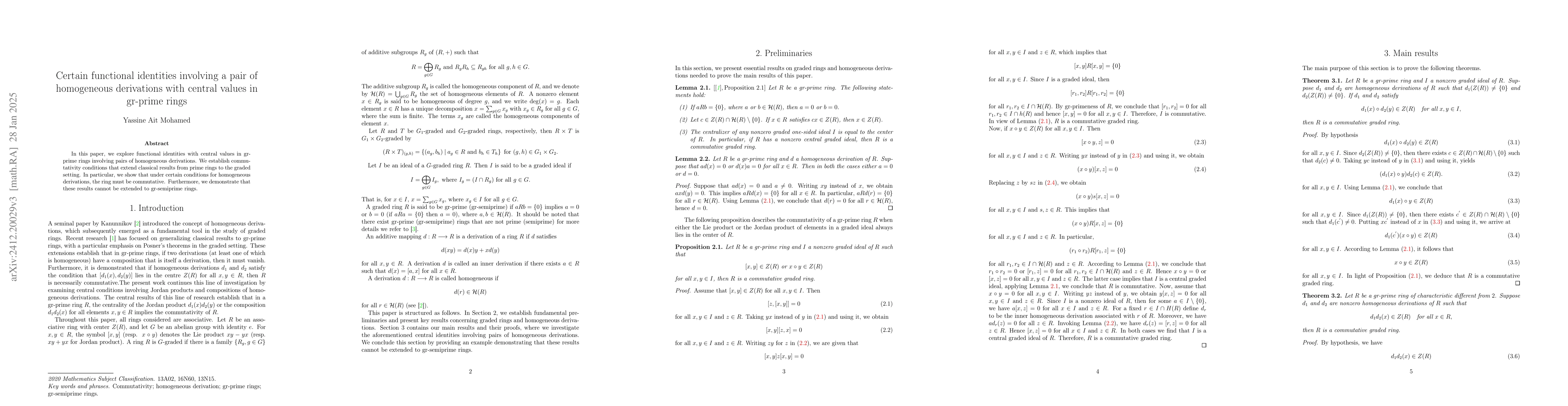 Thumbnail for Certain functional identities involving a pair of homogeneous
  derivations with central values in gr-prime rings