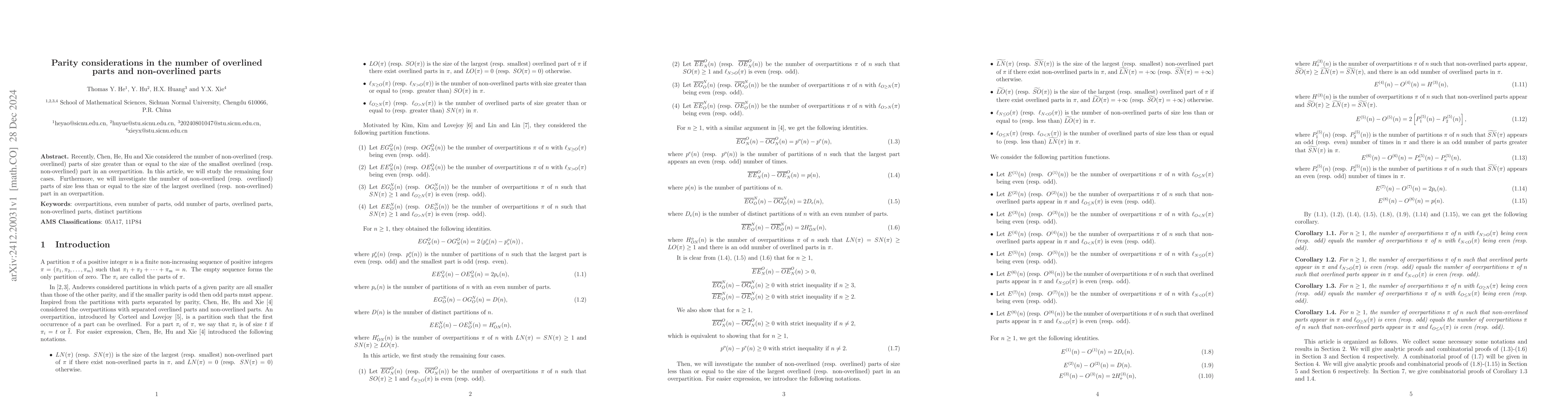 Thumbnail for Parity considerations in the number of overlined parts and non-overlined
  parts