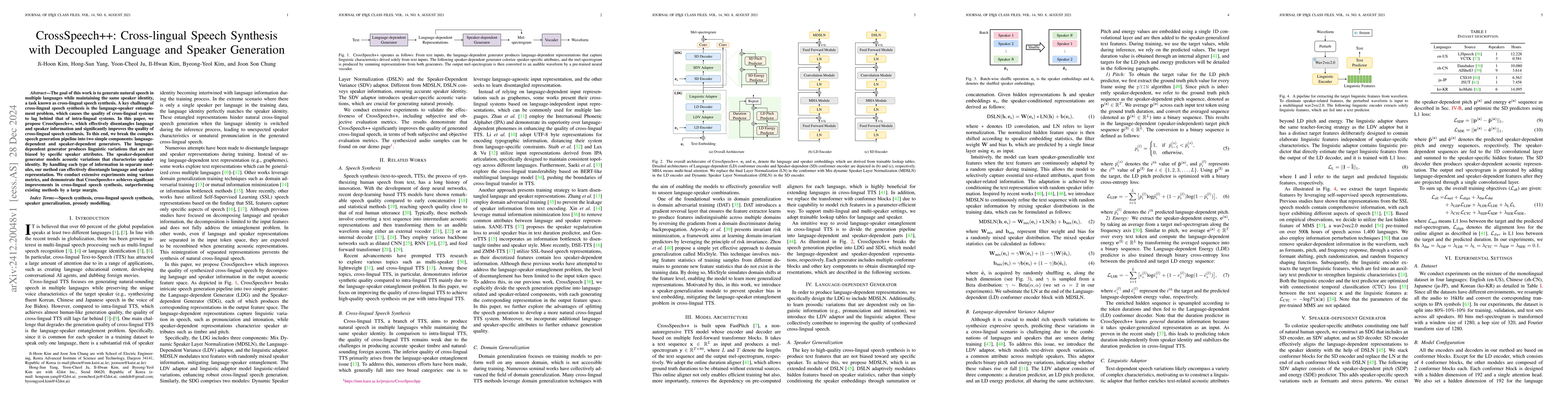 Thumbnail for CrossSpeech++: Cross-lingual Speech Synthesis with Decoupled Language
  and Speaker Generation