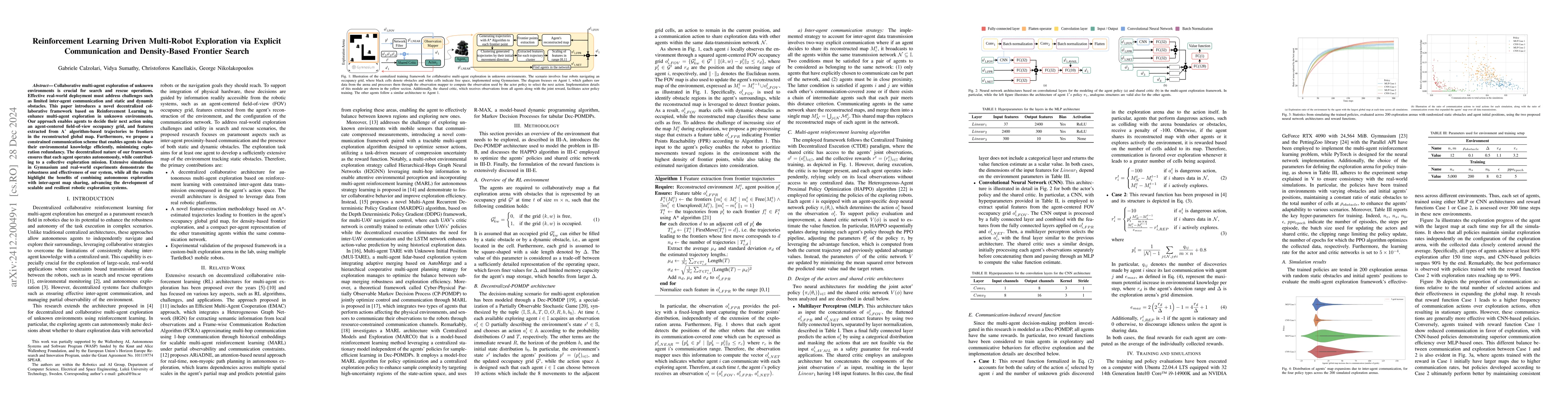 Thumbnail for Reinforcement Learning Driven Multi-Robot Exploration via Explicit
  Communication and Density-Based Frontier Search