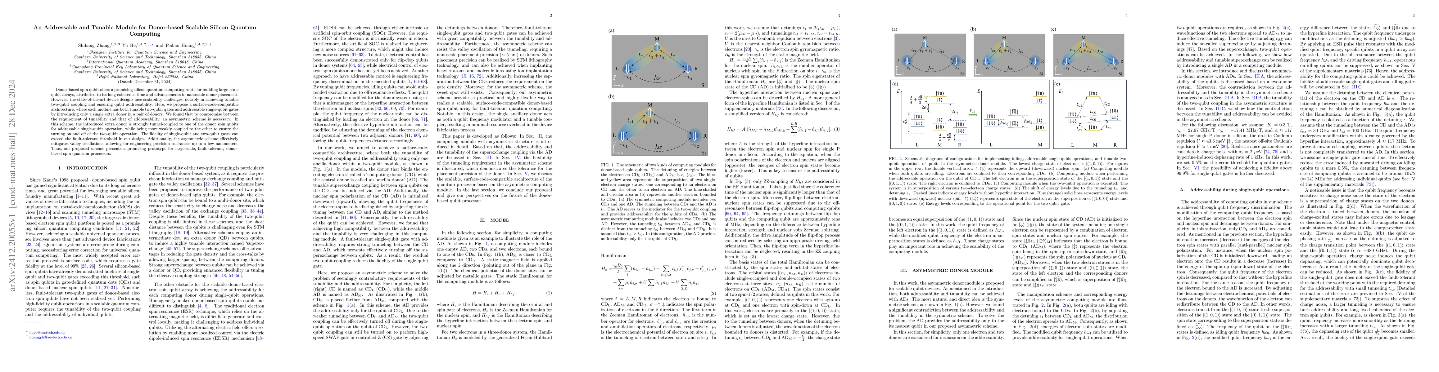 Thumbnail for An Addressable and Tunable Module for Donor-based Scalable Silicon
  Quantum Computing