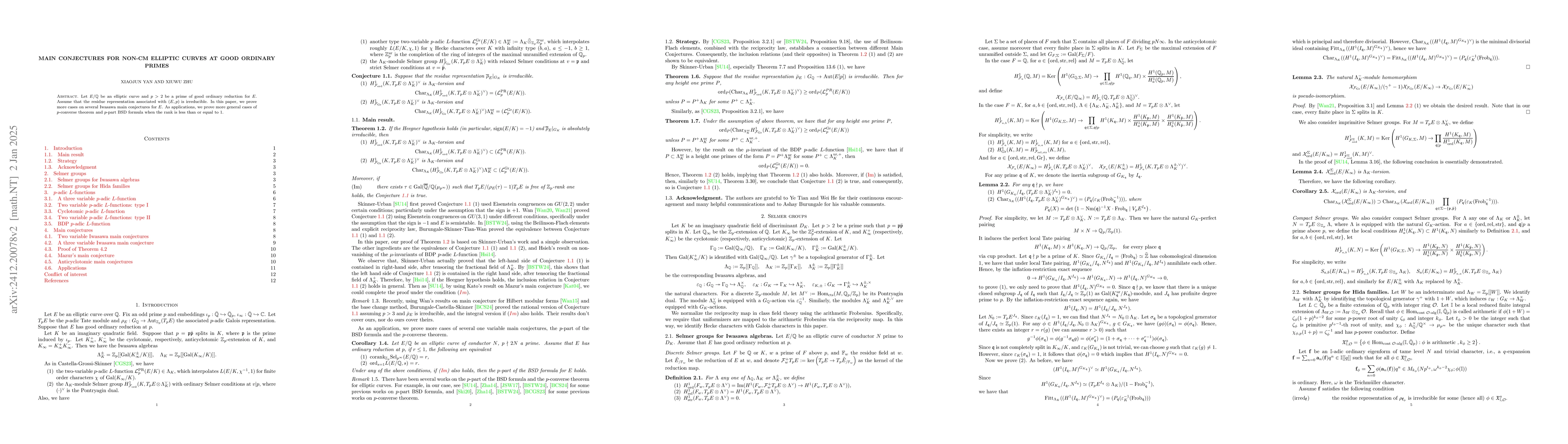 Thumbnail for Main conjectures for non-CM elliptic curves at good ordinary primes