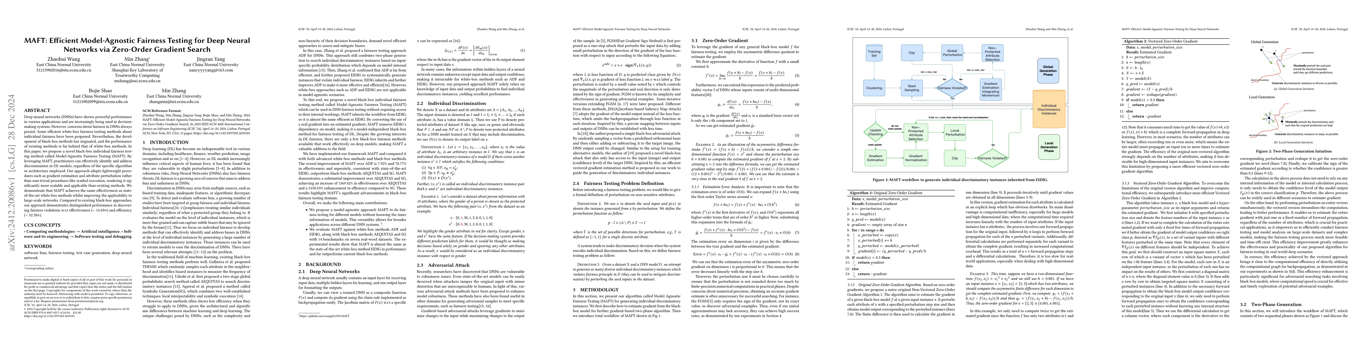 Thumbnail for MAFT: Efficient Model-Agnostic Fairness Testing for Deep Neural Networks
  via Zero-Order Gradient Search