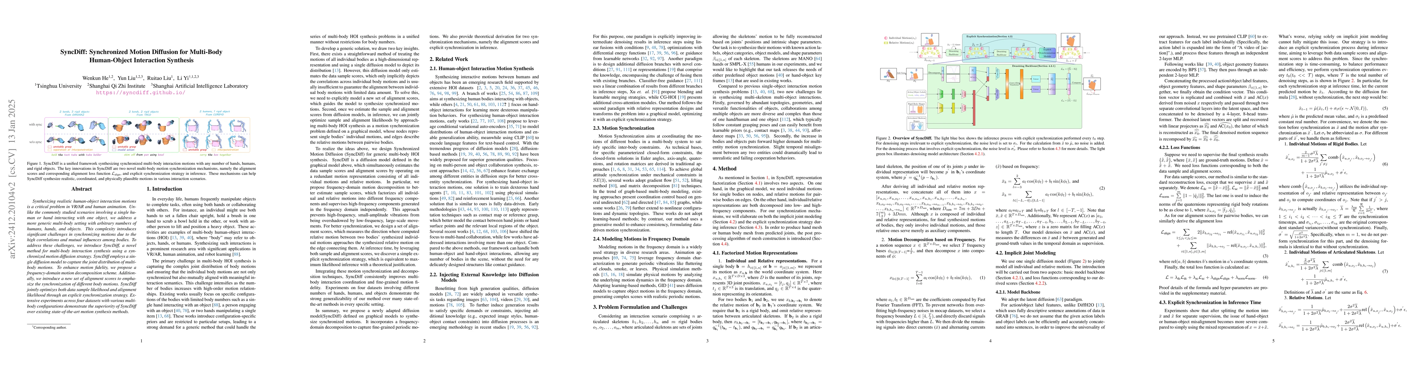 Thumbnail for SyncDiff: Synchronized Motion Diffusion for Multi-Body Human-Object
  Interaction Synthesis