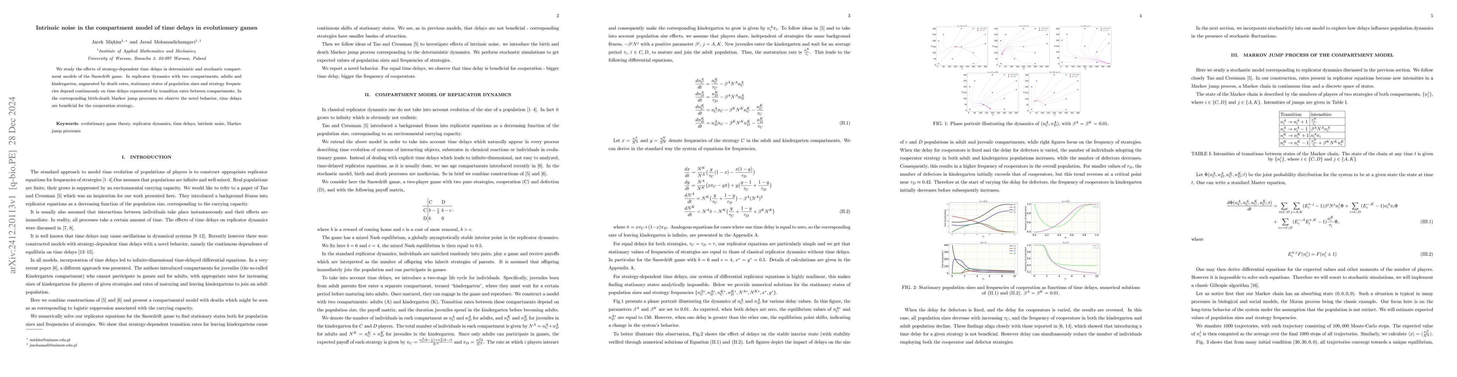 Thumbnail for Intrinsic noise in the compartment model of time delays in evolutionary
  games