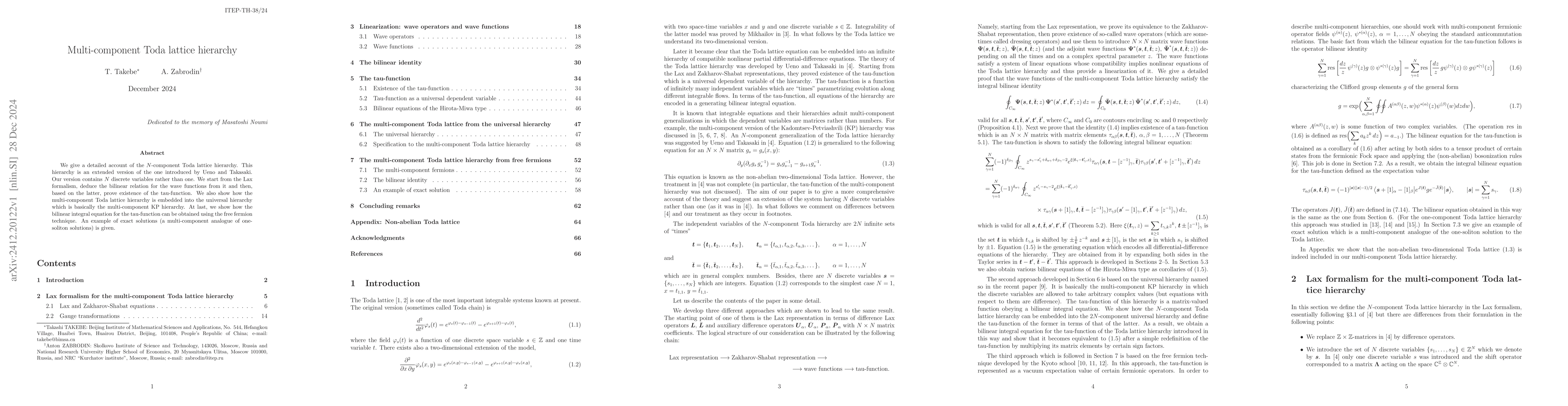 Thumbnail for Multi-component Toda lattice hierarchy