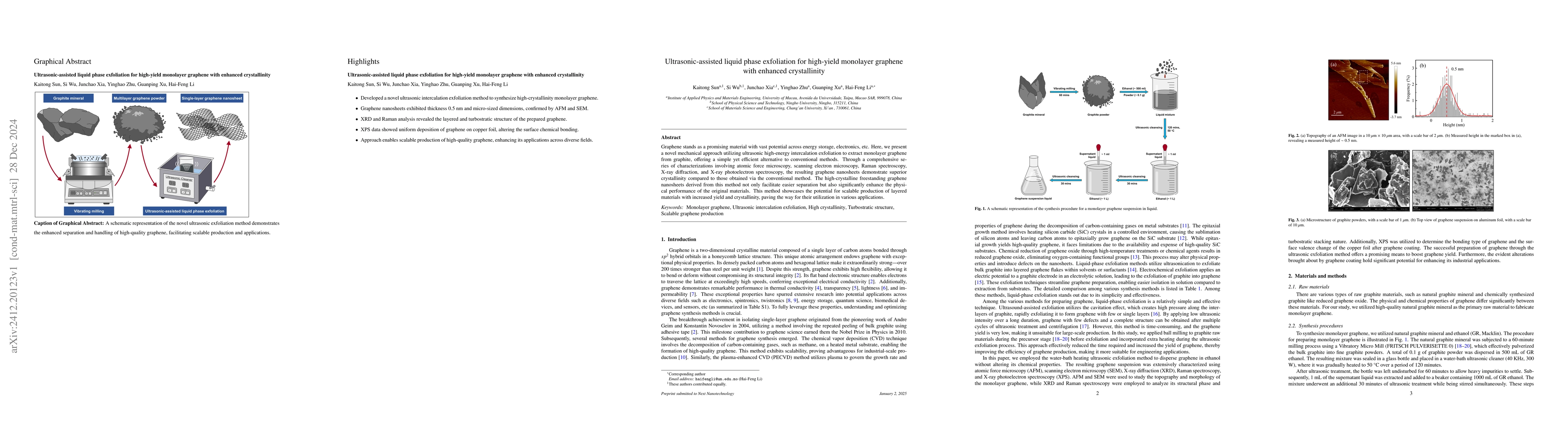 Thumbnail for Ultrasonic-assisted liquid phase exfoliation for high-yield monolayer
  graphene with enhanced crystallinity