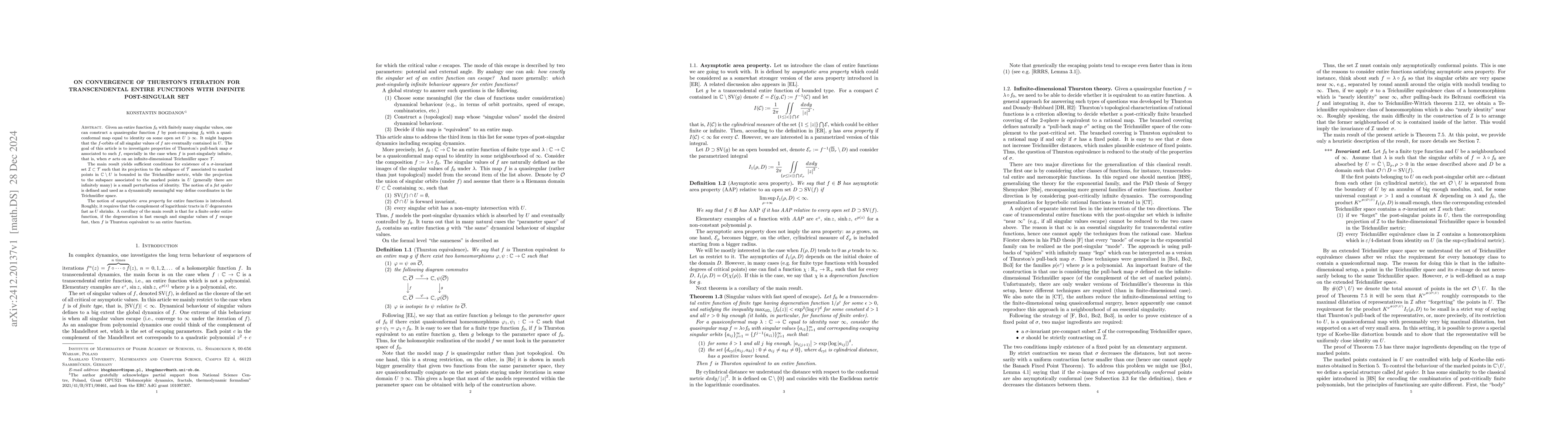 Thumbnail for On convergence of Thurston's iteration for transcendental entire
  functions with infinite post-singular set