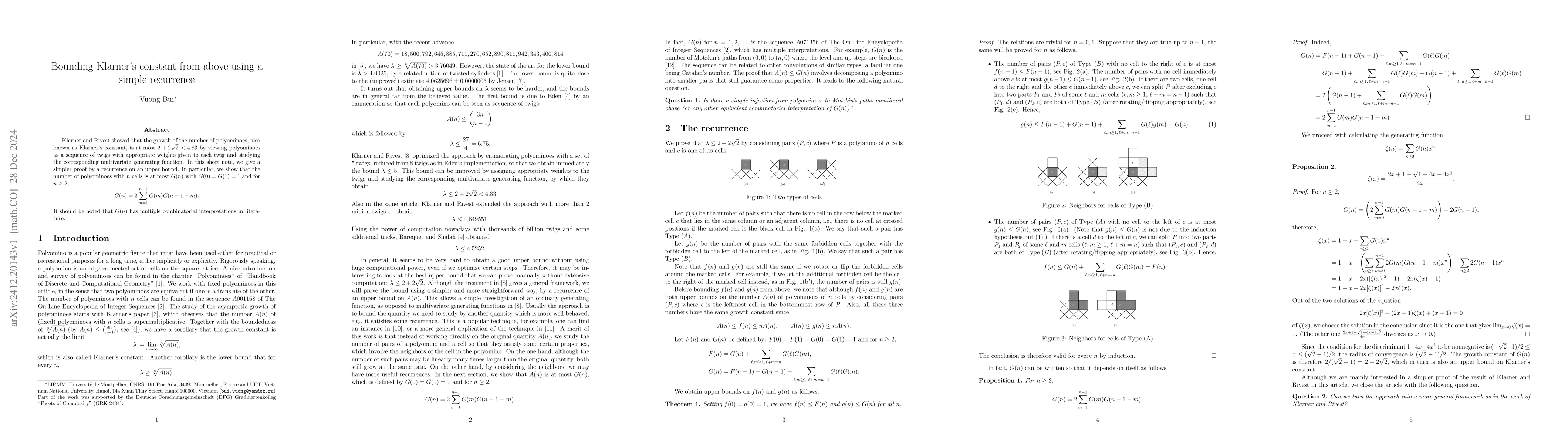 Thumbnail for Bounding Klarner's constant from above using a simple recurrence