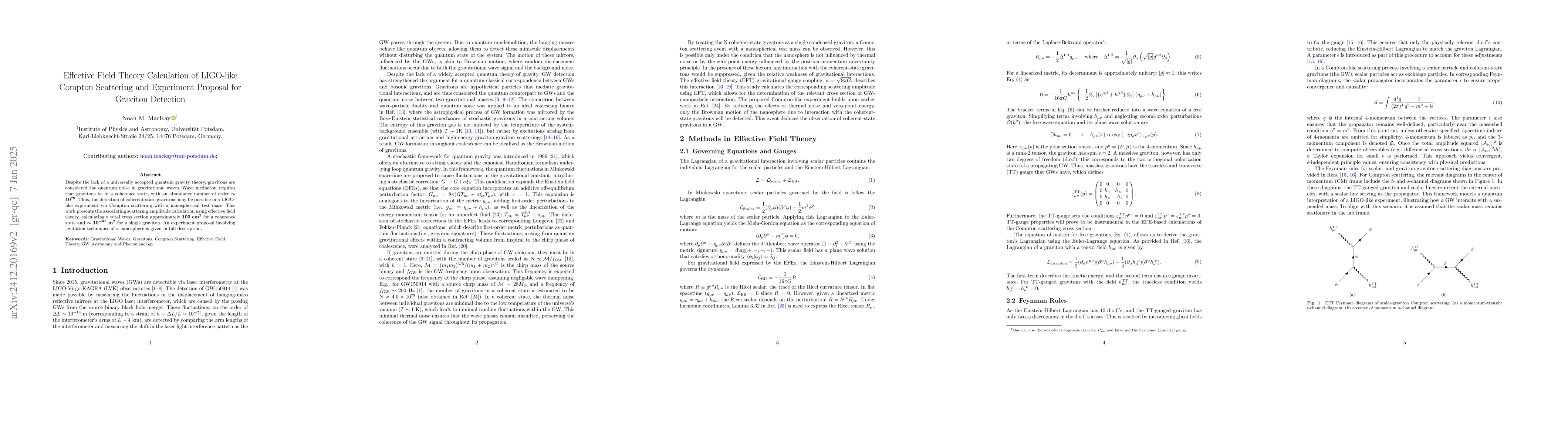 Thumbnail for Effective Field Theory Calculation of LIGO-like Compton Scattering and
  Experiment Proposal for Graviton Detection