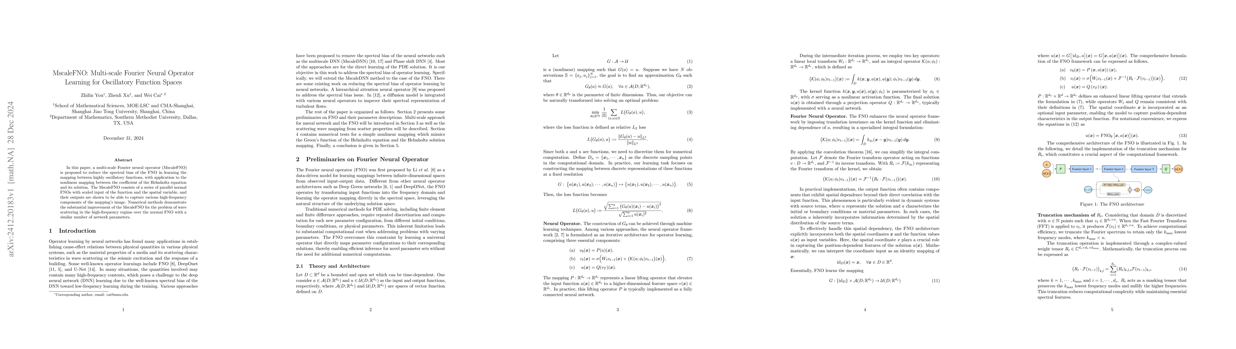 Thumbnail for MscaleFNO: Multi-scale Fourier Neural Operator Learning for Oscillatory
  Function Spaces