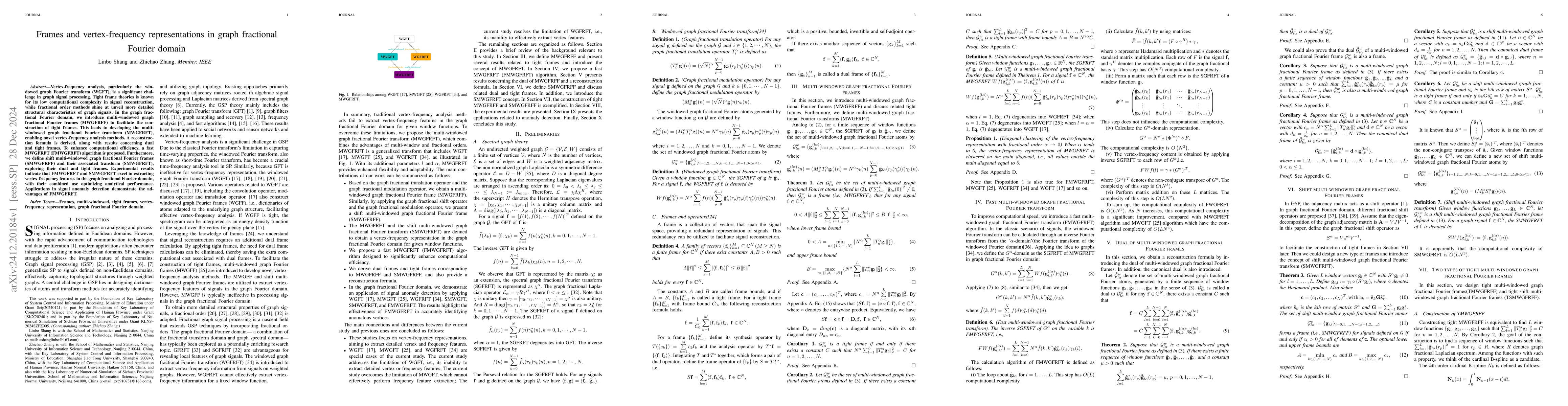 Thumbnail for Frames and vertex-frequency representations in graph fractional Fourier
  domain