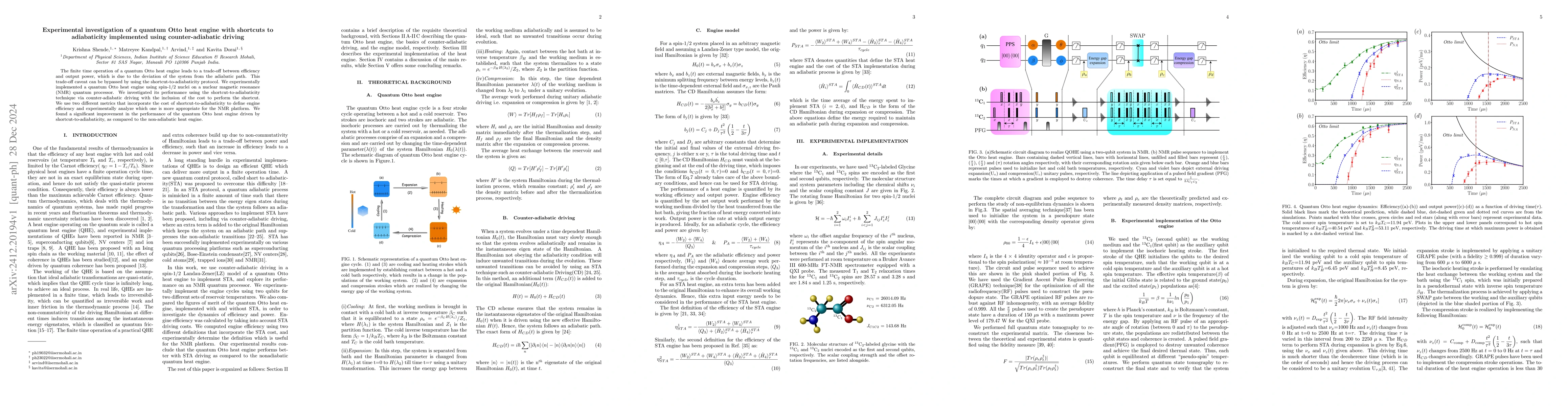 Thumbnail for Experimental investigation of a quantum Otto heat engine with shortcuts
  to adiabaticity implemented using counter-adiabatic driving